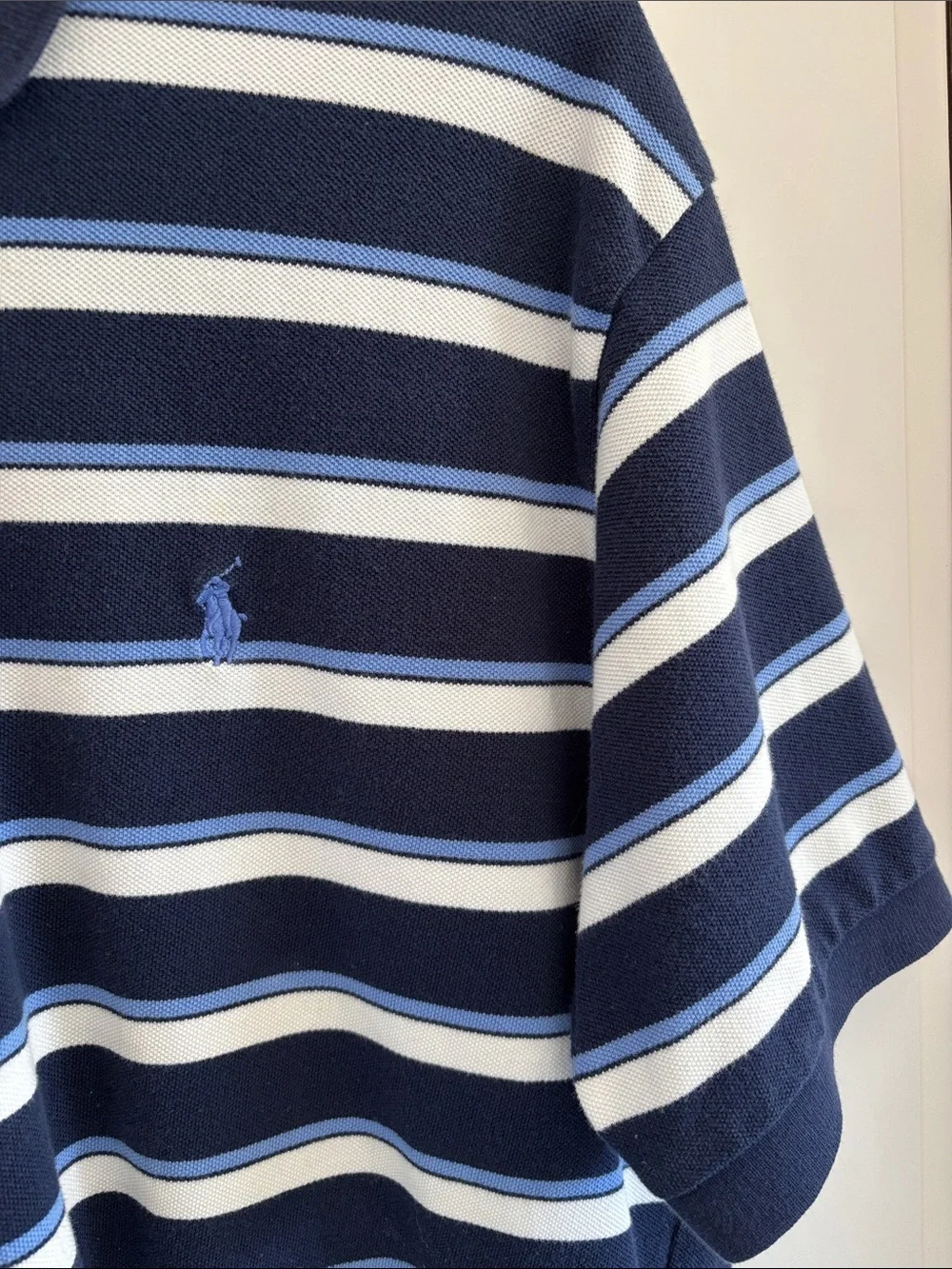 Vintage Polo Ralph Lauren Pique Blue Striped Short Sleeve Polo Shirt Mens‎ XL